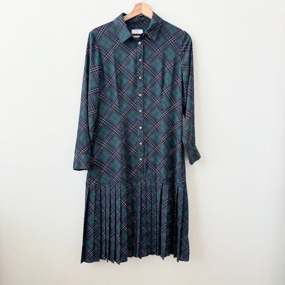 UNTUCKit Janice Plaid Shirt Dress Pleated Button Front Preppy Size 4 - Picture 3 of 12